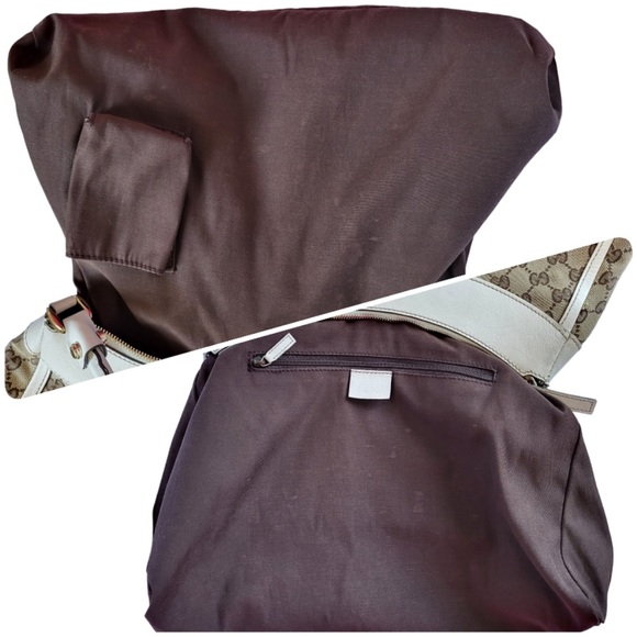 Gucci Abbey GG Canvas and Leather Hobo D Ring Bag Tan White - Picture 13 of 14